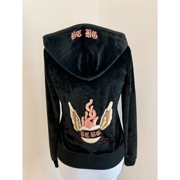 VTG Y2K BCBG MaxAzria Black Velour Rhinestone Track Suit L Hoodie Juicy Heart Lo - Picture 16 of 16
